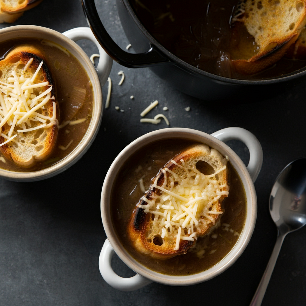 french onion soup serving