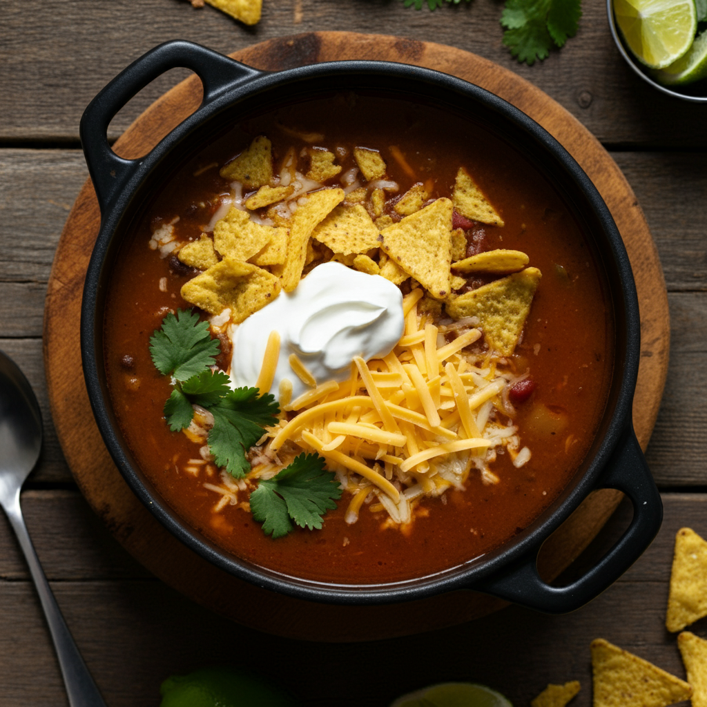 A delicious and easy-to-make 7-can soup recipe with ground beef, beans, tomatoes, and corn, simmered to perfection