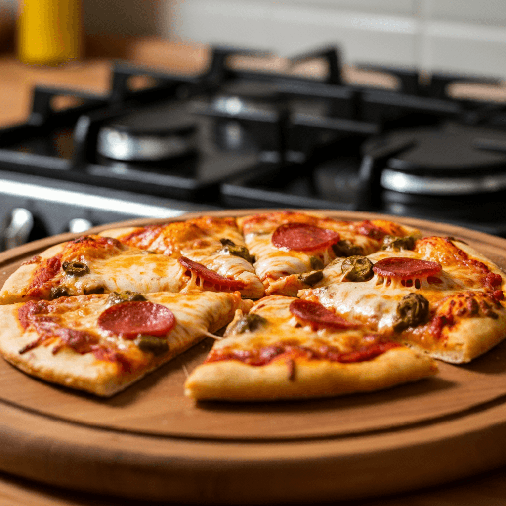 Step-by-step guide to making pizza at home without an oven, using alternative cooking methods like a frypan, steam, or stovetop