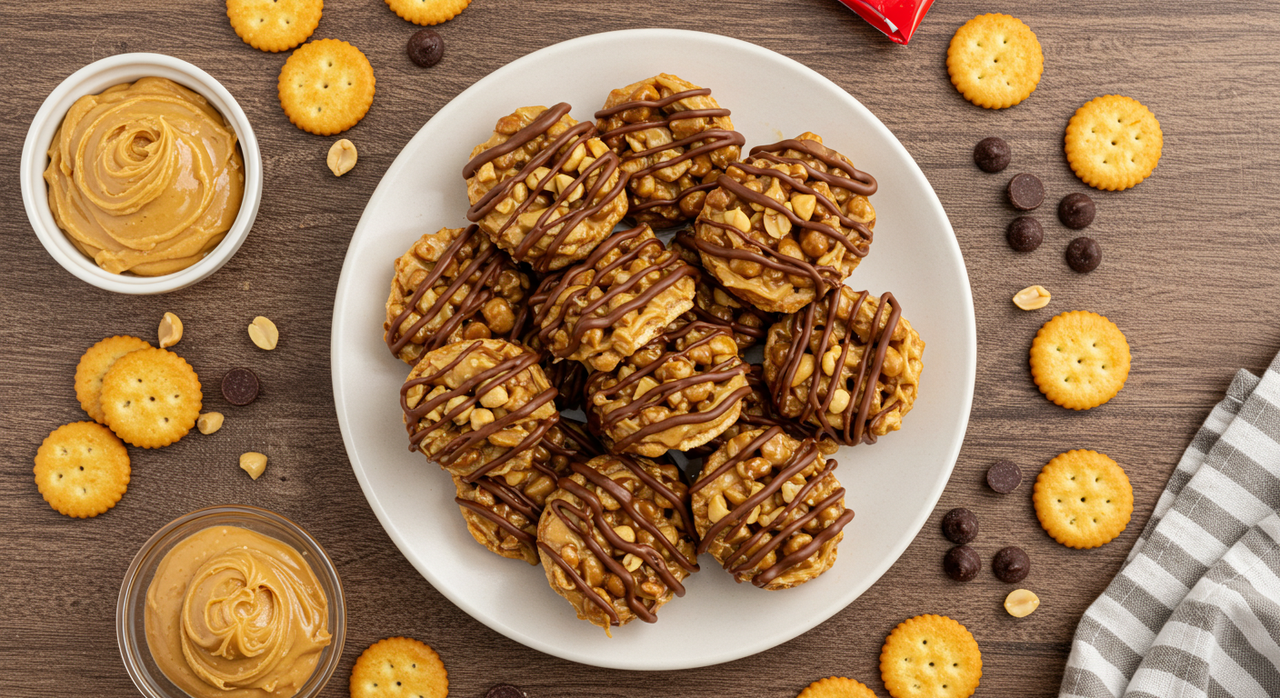 Cheez-It peanut butter sandwiches being dipped into melted chocolate in a bowl